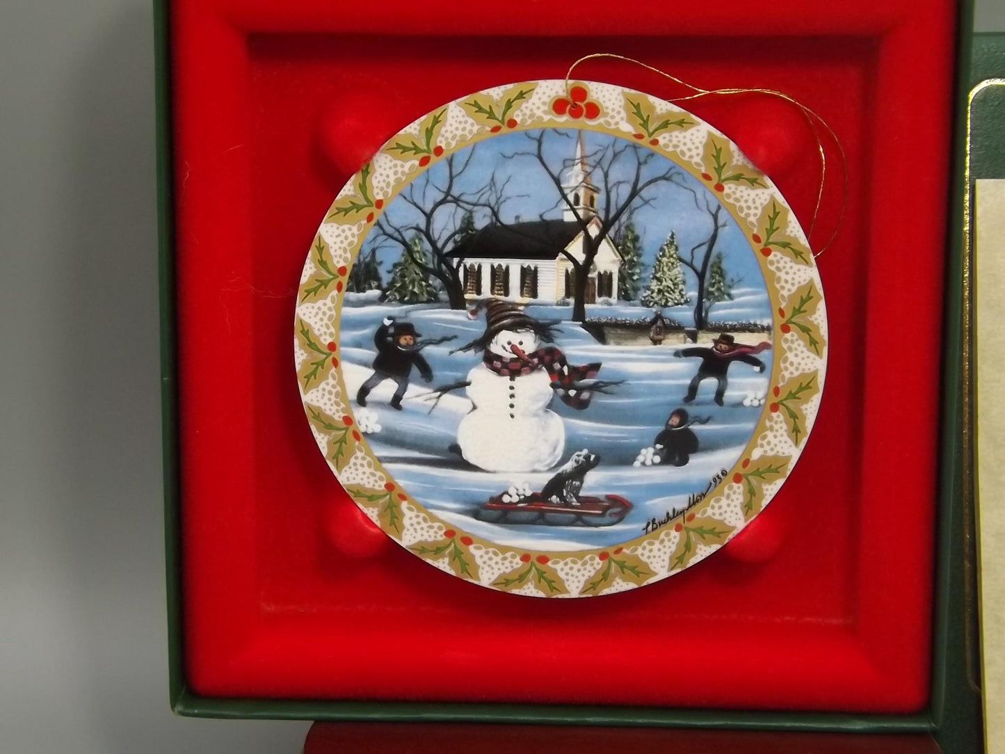 Vintage 1993 P Buckley Moss Porcelain Ornament "Frosty Snowman"