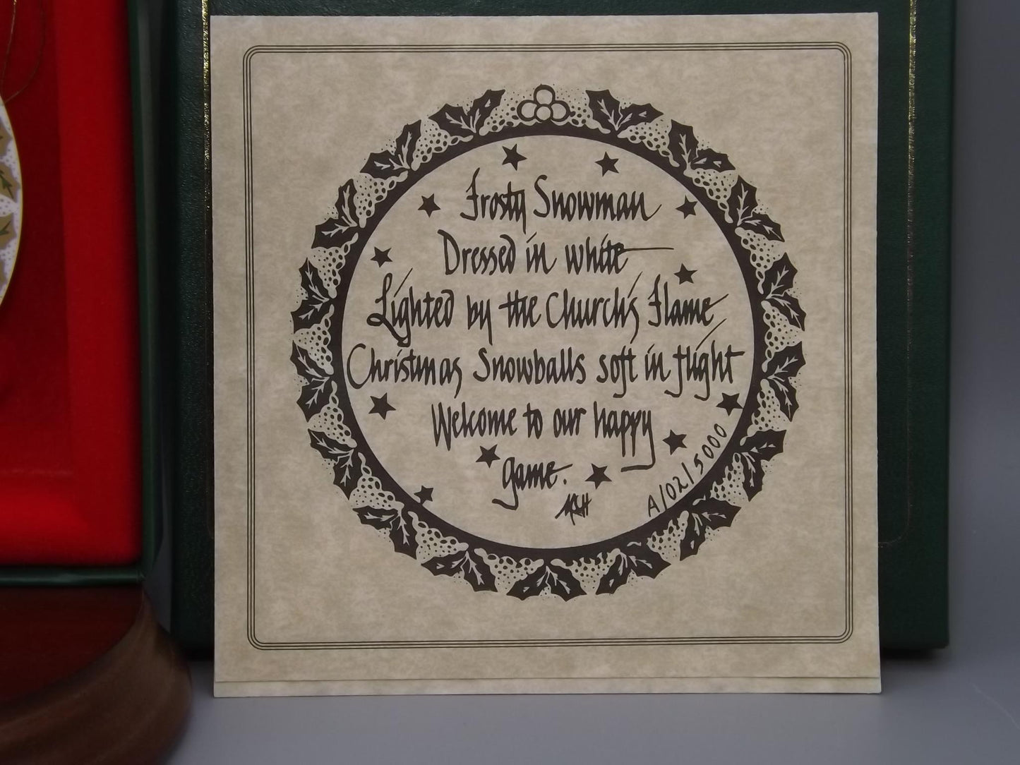 Vintage 1993 P Buckley Moss Porcelain Ornament "Frosty Snowman"