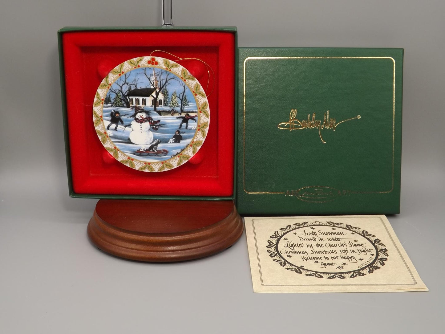 Vintage 1993 P Buckley Moss Porcelain Ornament "Frosty Snowman"