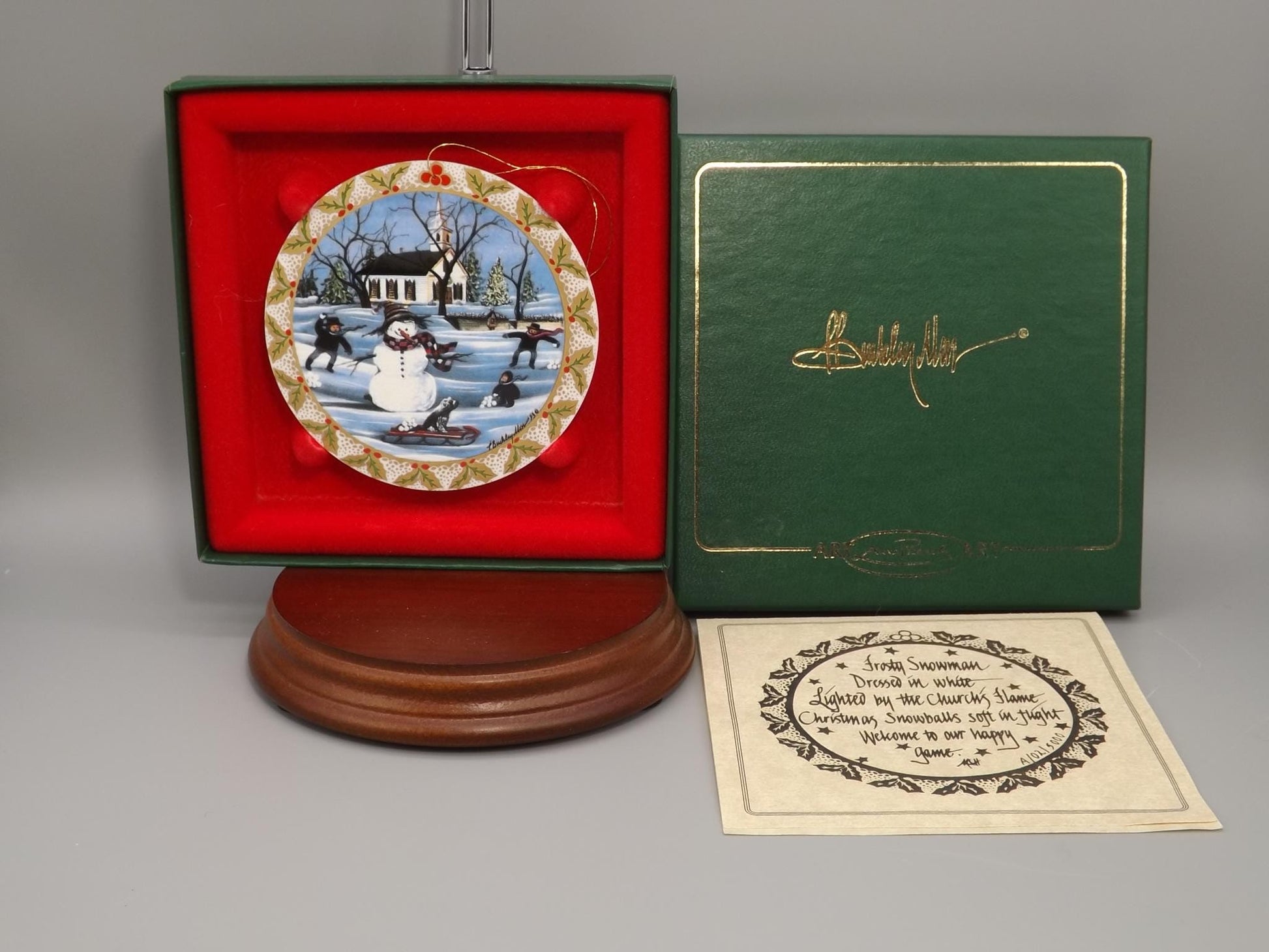 Vintage 1993 P Buckley Moss Porcelain Ornament "Frosty Snowman"