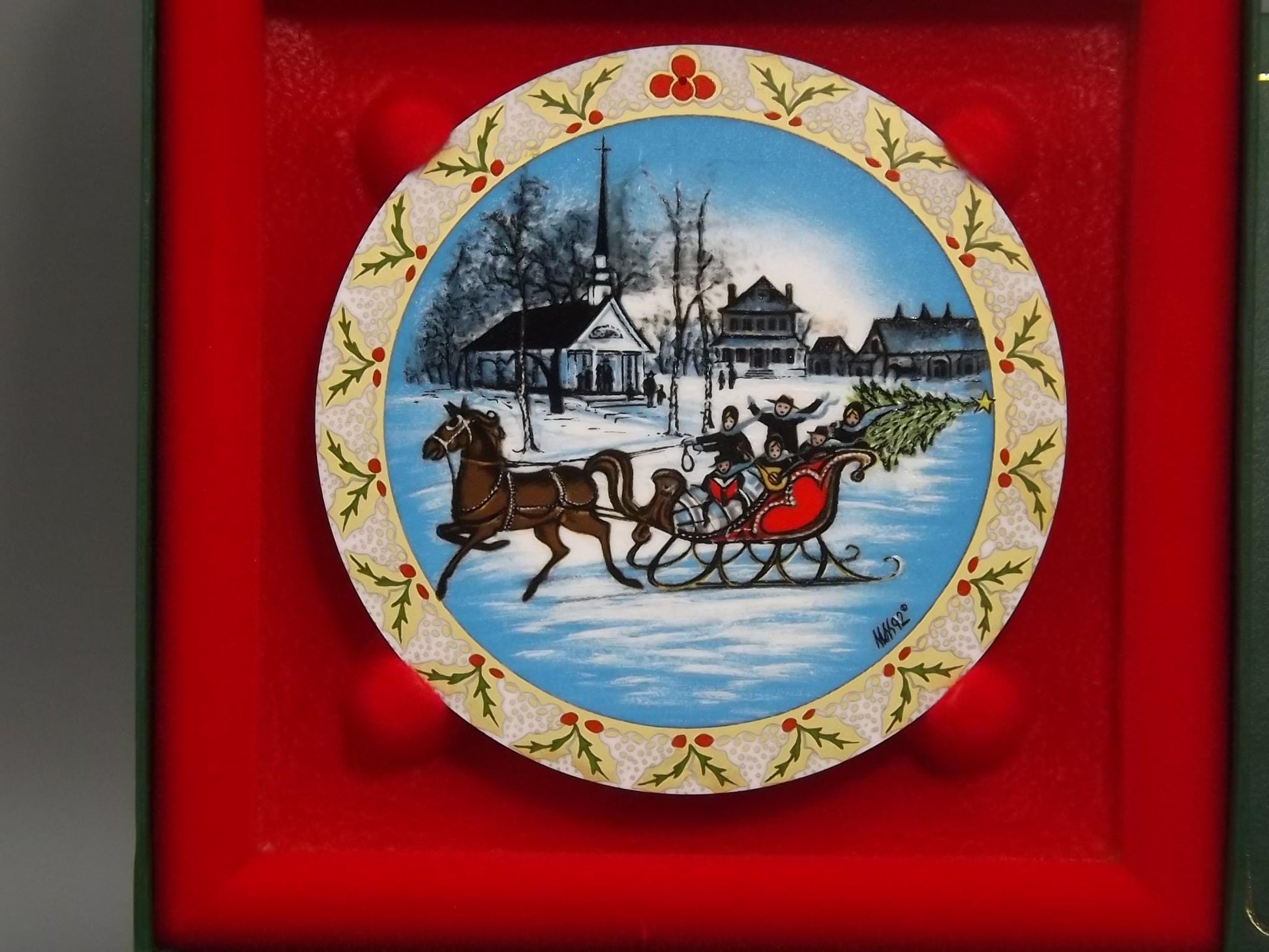 Vintage 1992 P Buckley Moss Porcelain Ornament "The Sleighride"