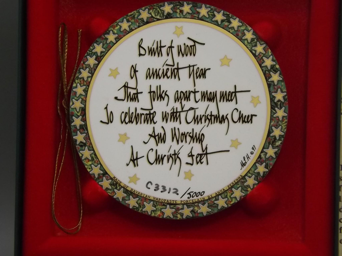 Vintage 1997 P Buckley Moss Porcelain Ornament "The bridge at longrove"