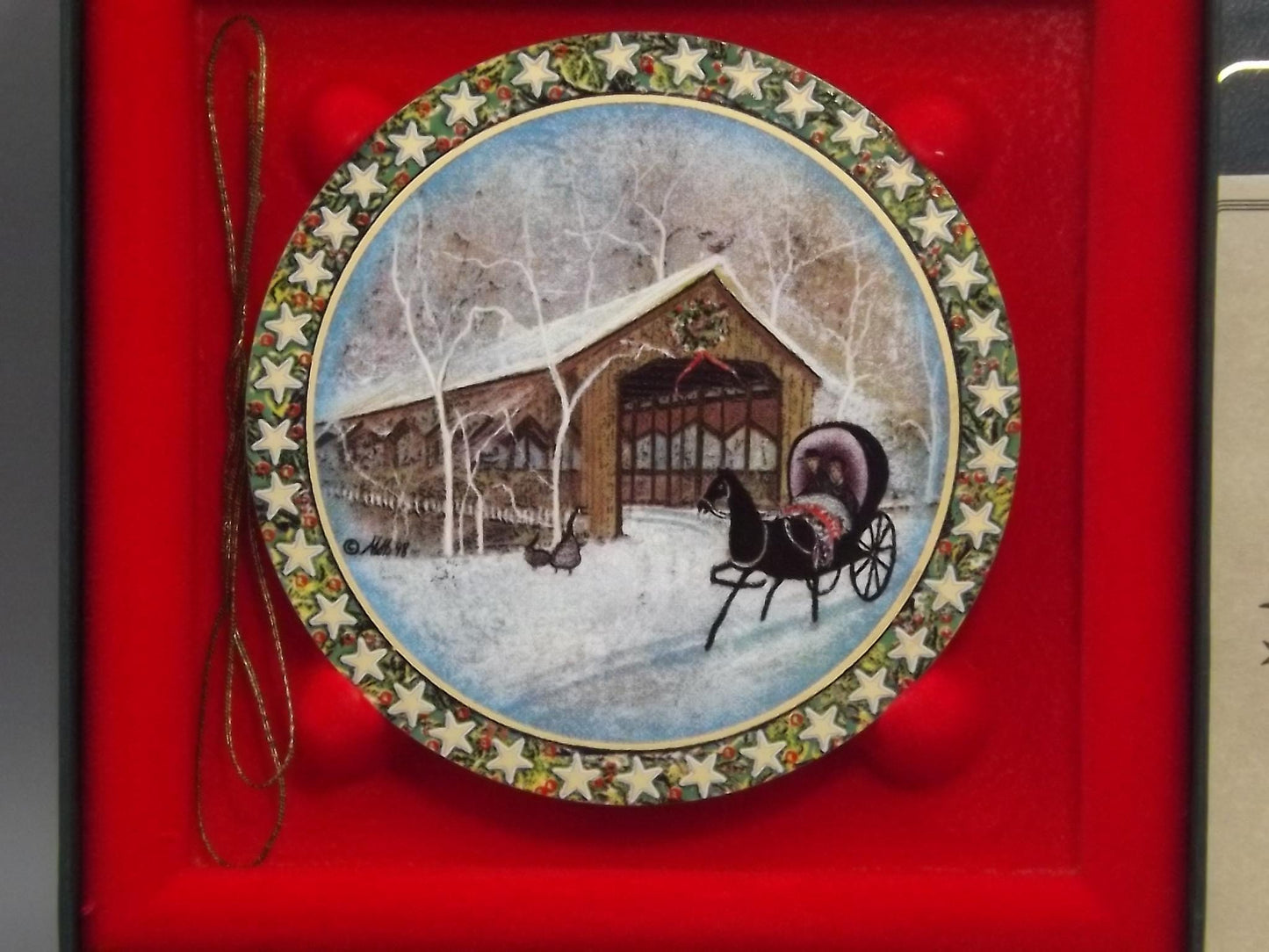 Vintage 1998 P Buckley Moss Porcelain Ornament "Country Ride"