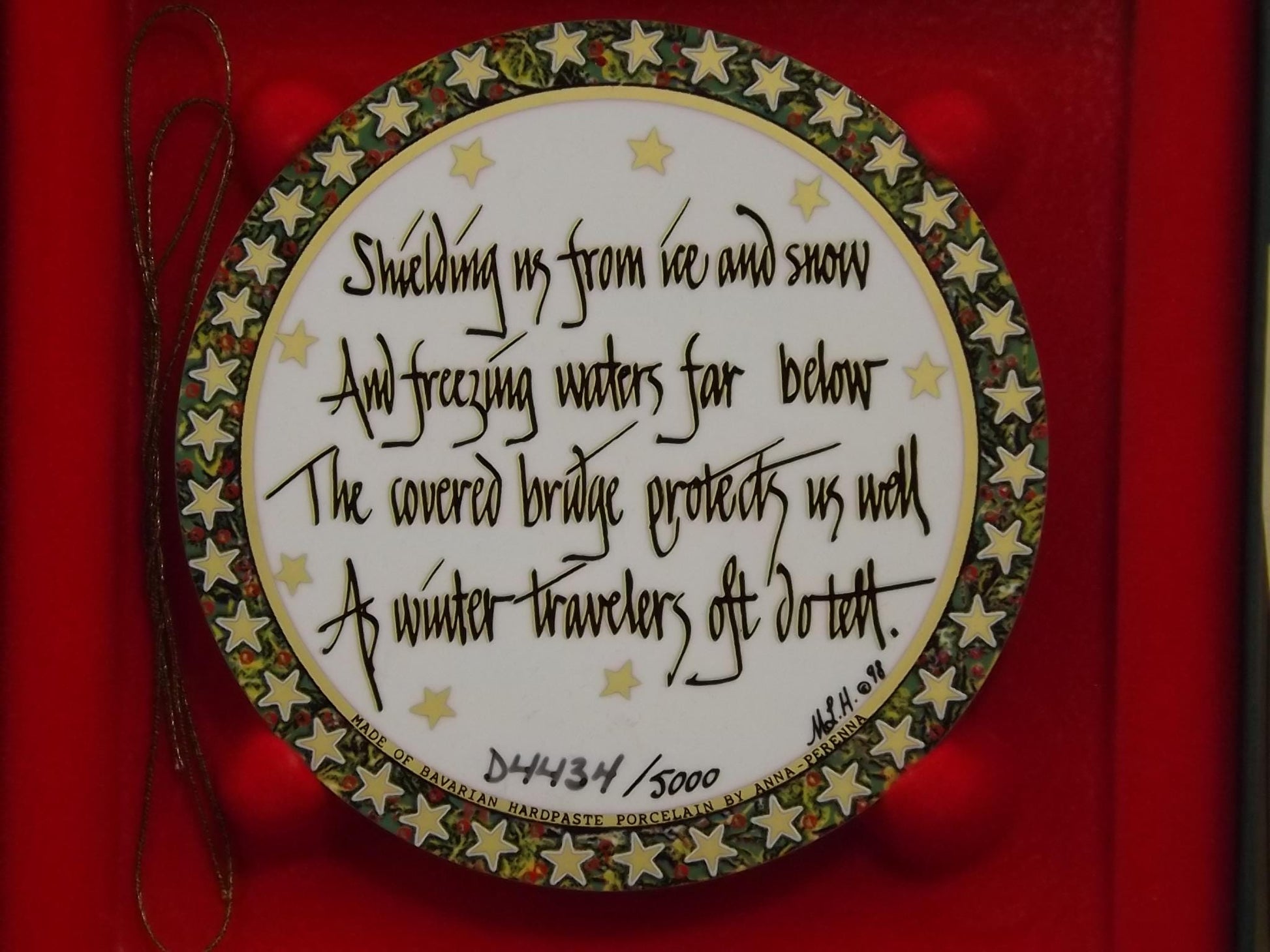 Vintage 1998 P Buckley Moss Porcelain Ornament "Country Ride"