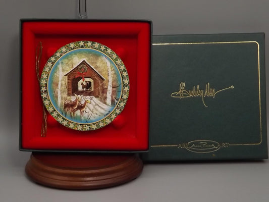 Vintage 1999 P Buckley Moss Porcelain Ornament "Winter at Bottom Bridge"