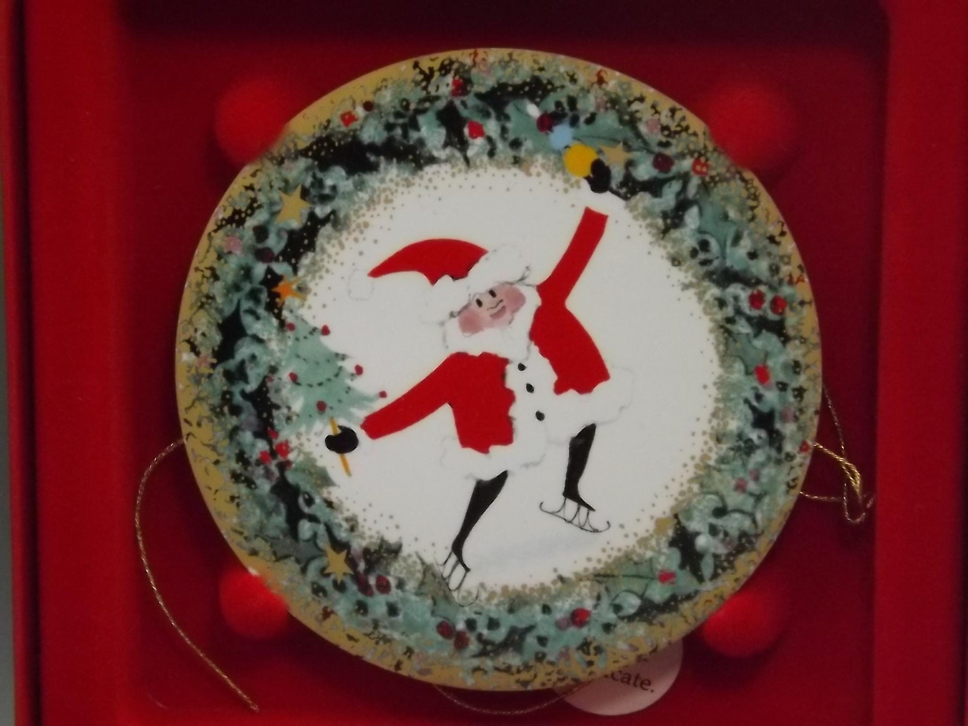 Vintage 2003 P Buckley Moss Porcelain Ornament "Skating Kris Kringle"