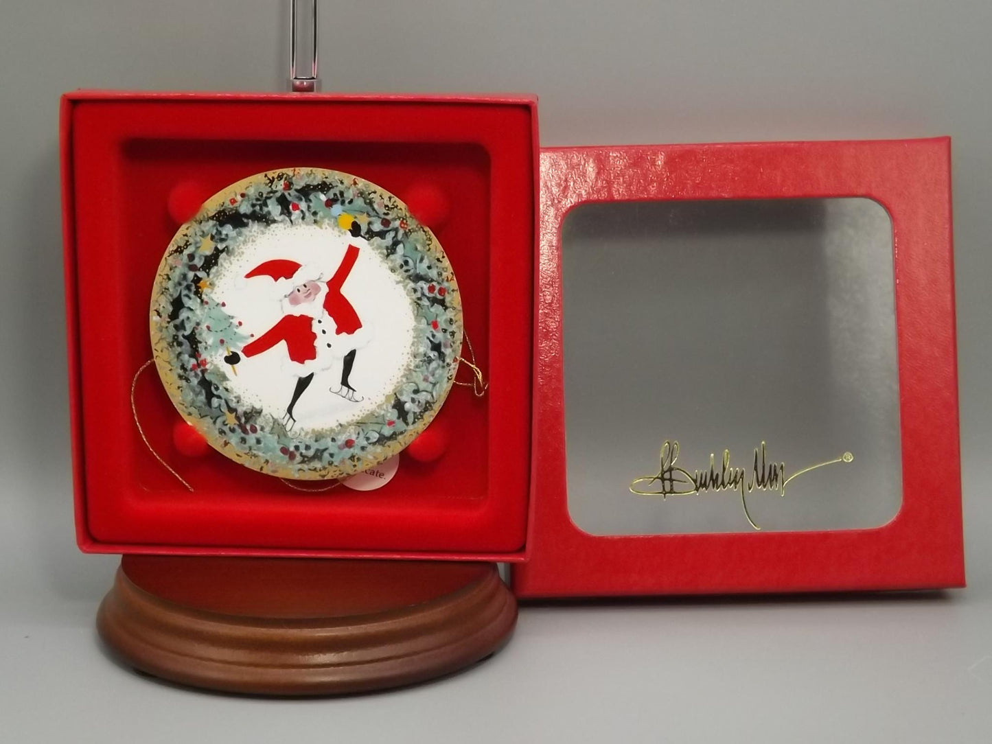 Vintage 2003 P Buckley Moss Porcelain Ornament "Skating Kris Kringle"