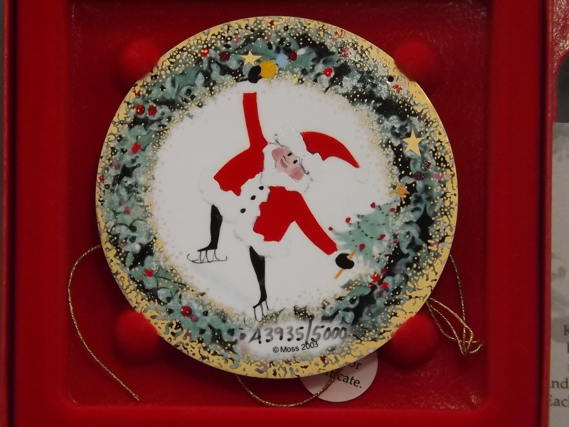 Vintage 2003 P Buckley Moss Porcelain Ornament "Skating Kris Kringle"