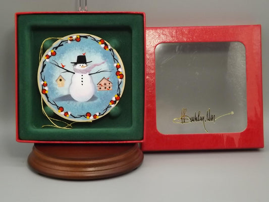 Vintage 2004 P Buckley Moss Porcelain Ornament "Snow Many Friends"