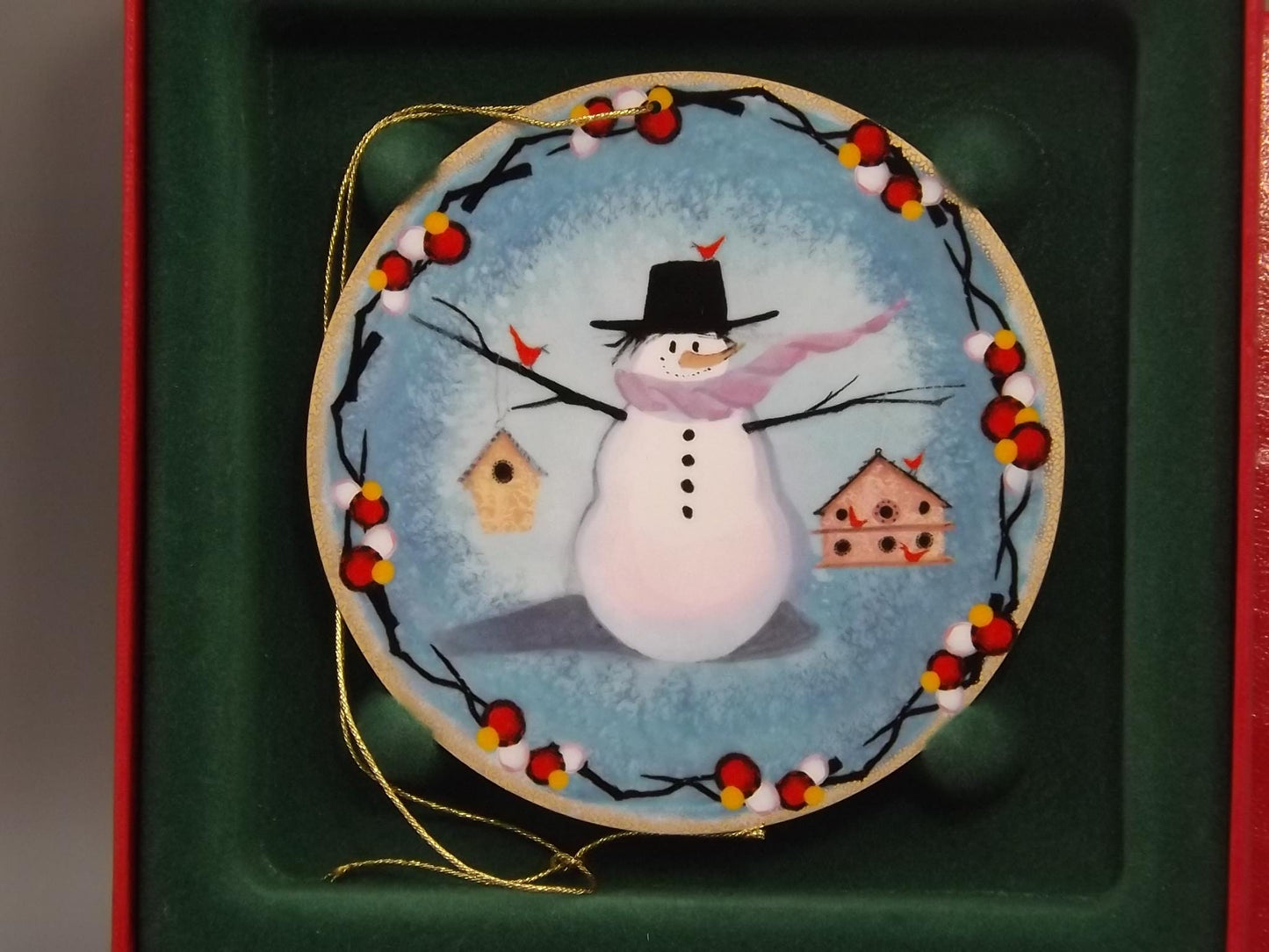 Vintage 2004 P Buckley Moss Porcelain Ornament "Snow Many Friends"