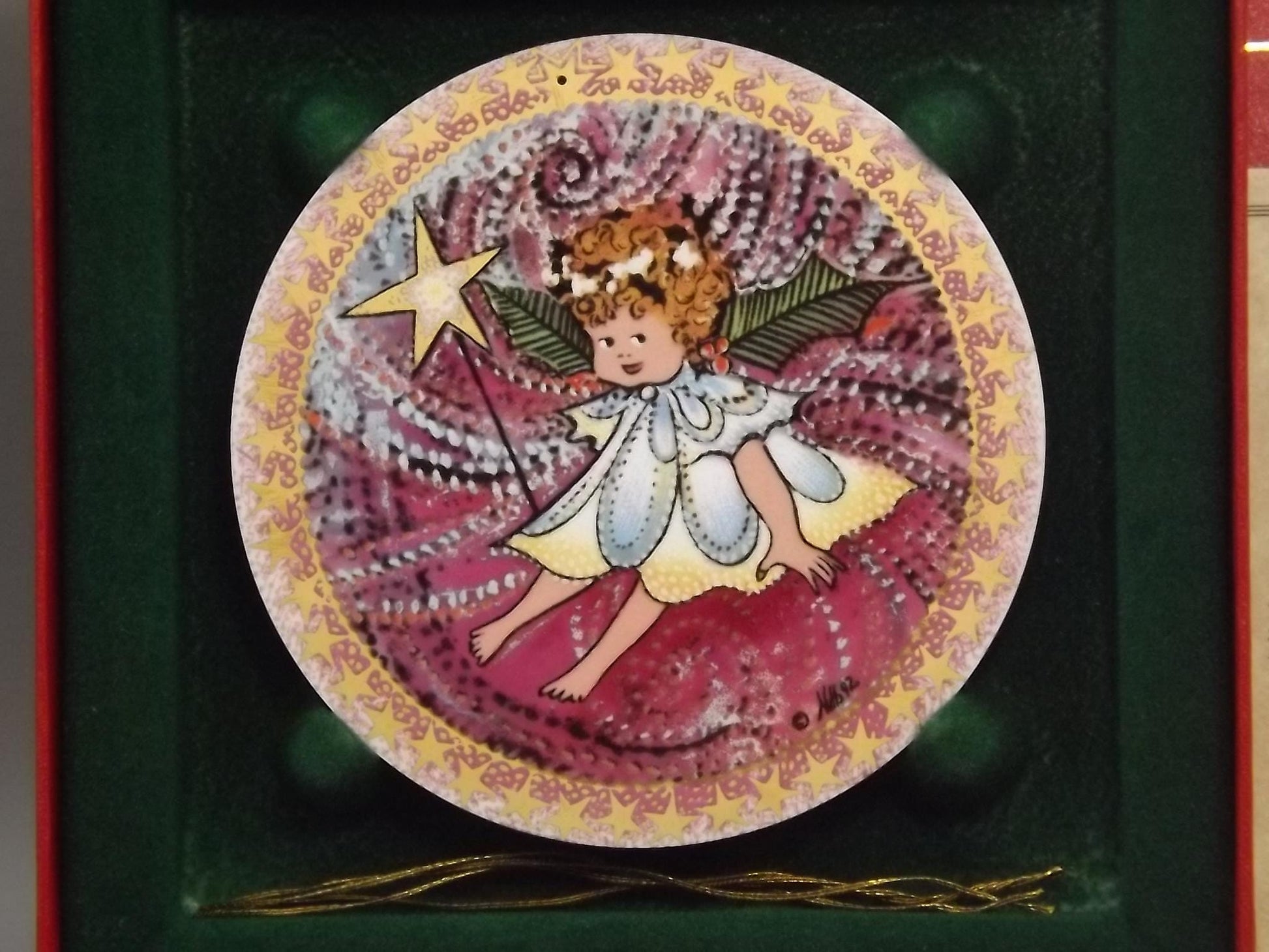 Vintage 1992 P Buckley Moss Porcelain Ornament "First Angel"