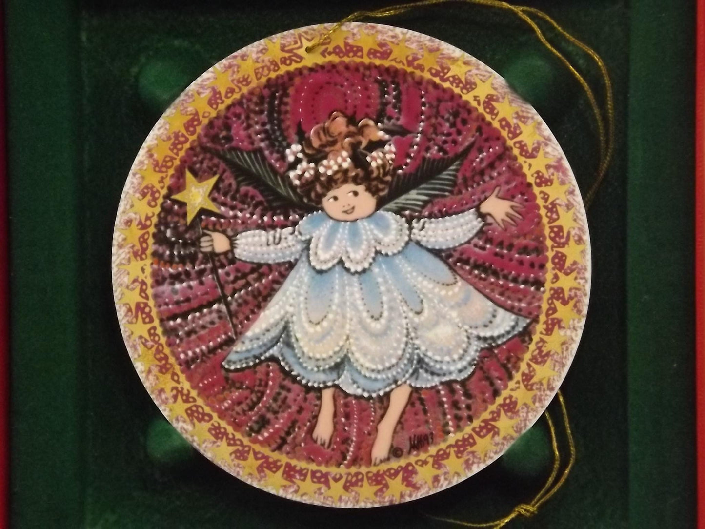 Vintage 1993 P Buckley Moss Porcelain Ornament "Angel Girl aka second angel"