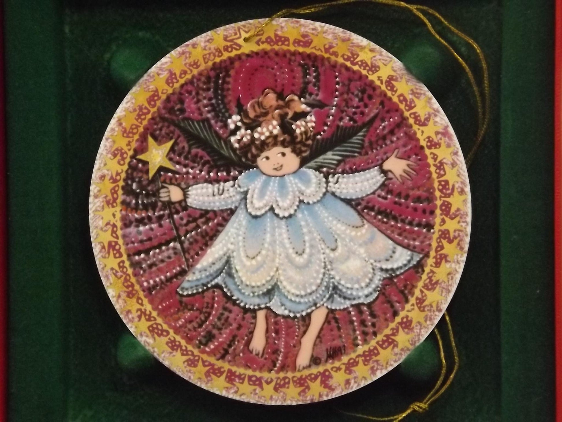 Vintage 1993 P Buckley Moss Porcelain Ornament "Angel Girl aka second angel"