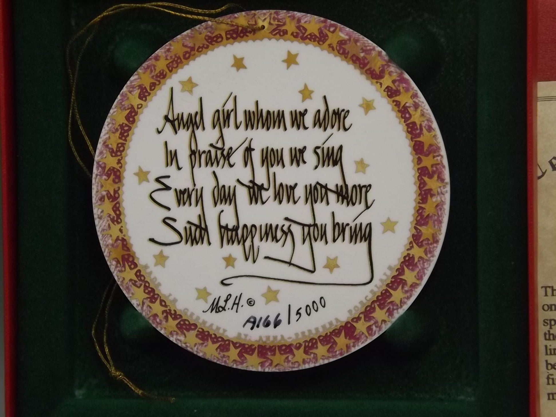 Vintage 1993 P Buckley Moss Porcelain Ornament "Angel Girl aka second angel"