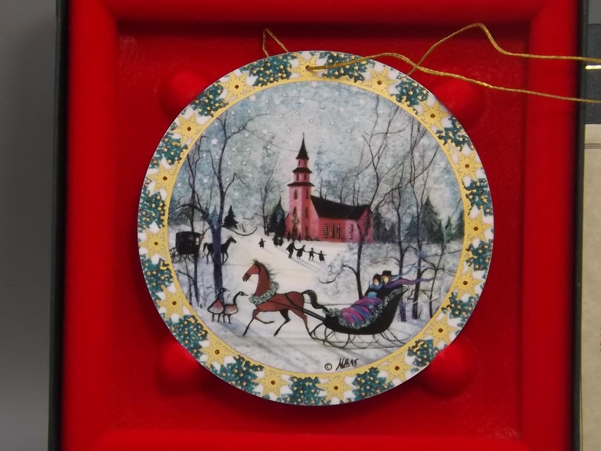 Vintage 1994 P Buckley Moss Porcelain Ornament "Christmas Night"