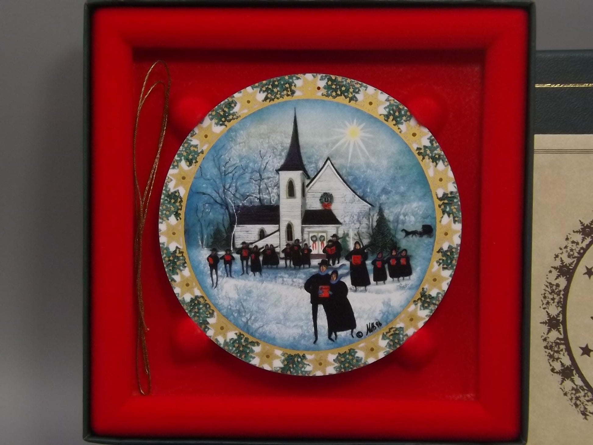 Vintage 1994 P Buckley Moss Porcelain Ornament "Christmas Carol"