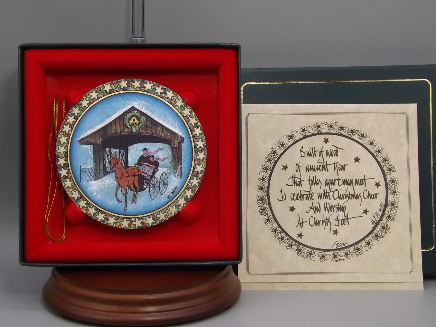 Vintage 1997 P Buckley Moss Porcelain Ornament "The bridge at longrove"