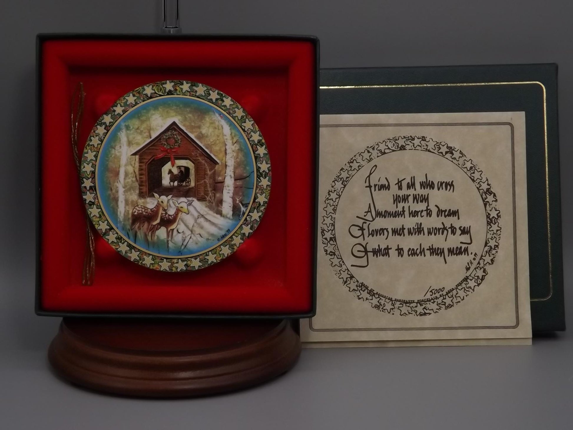 Vintage 1999 P Buckley Moss Porcelain Ornament "Winter at Bottom Bridge"