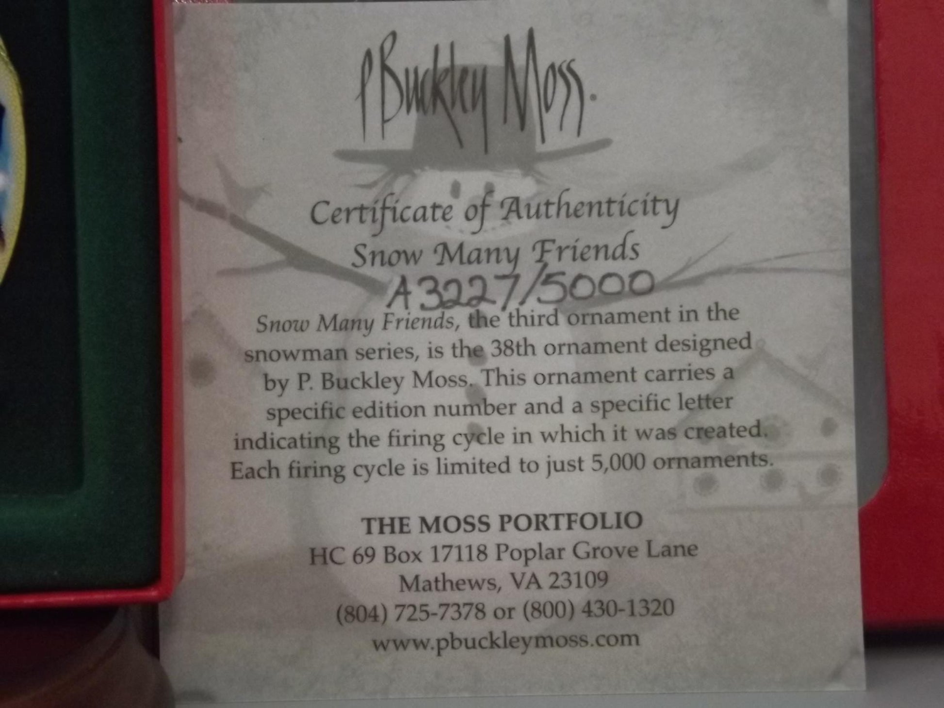 Vintage 2004 P Buckley Moss Porcelain Ornament "Snow Many Friends"