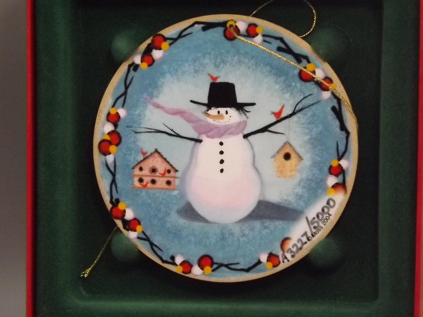 Vintage 2004 P Buckley Moss Porcelain Ornament "Snow Many Friends"