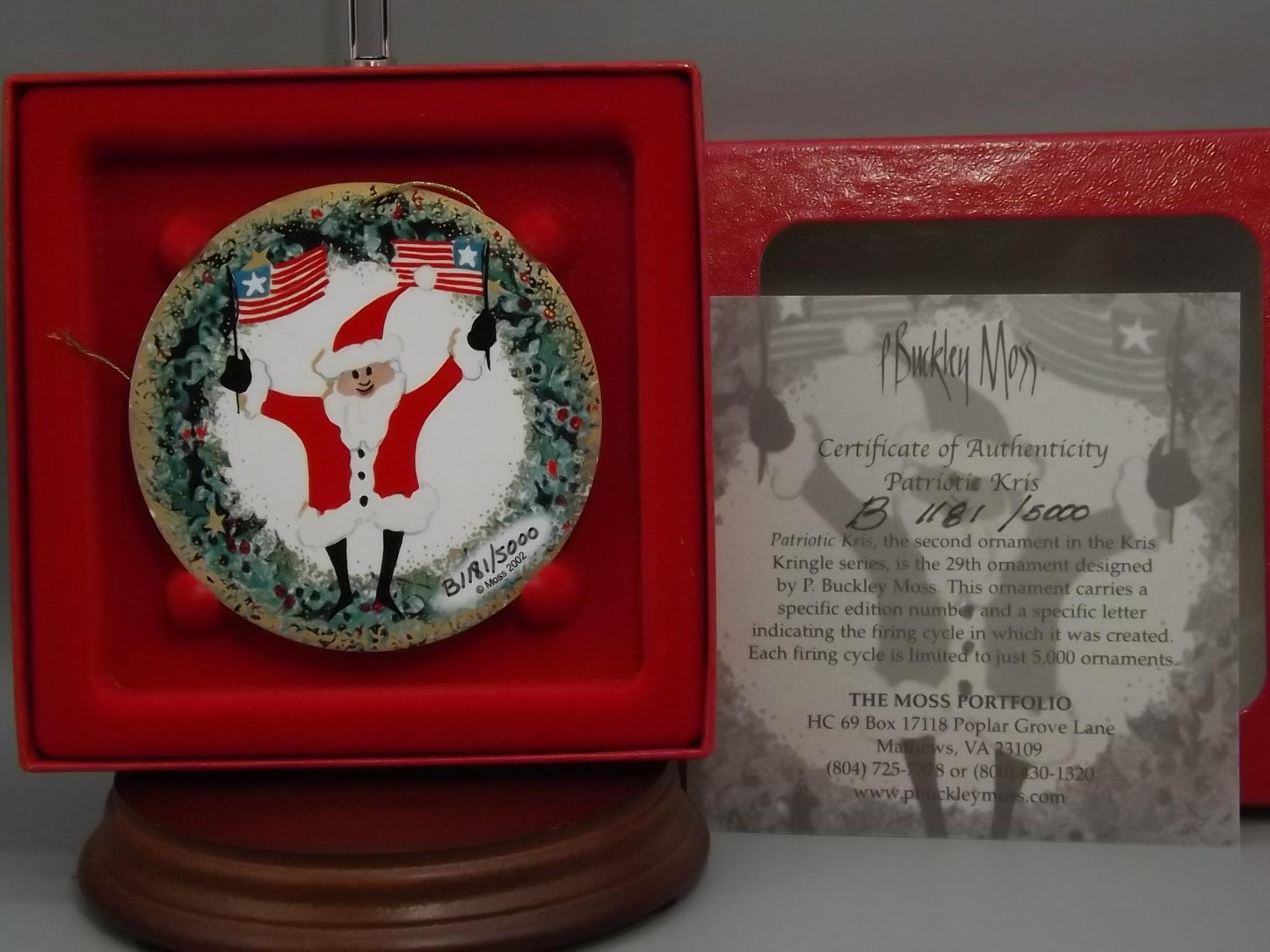 Vintage 2002 P Buckley Moss Porcelain Ornament "Patriotic Kris"