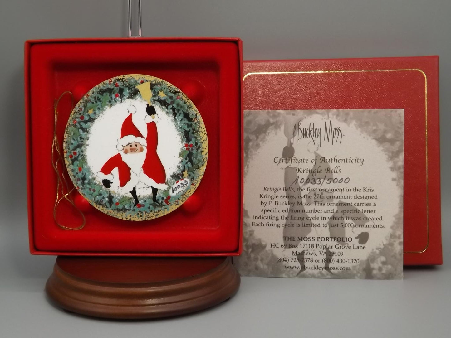 Vintage 2001 P Buckley Moss Porcelain Ornament "Kringle Bells"