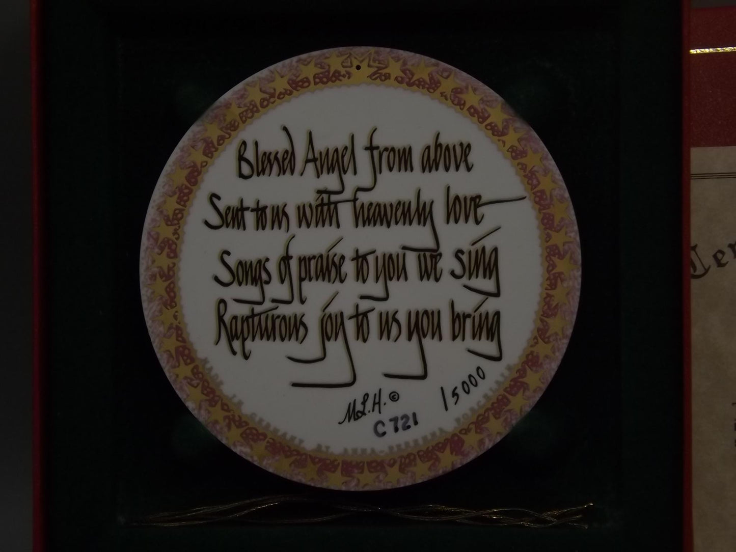 Vintage 1992 P Buckley Moss Porcelain Ornament "First Angel"