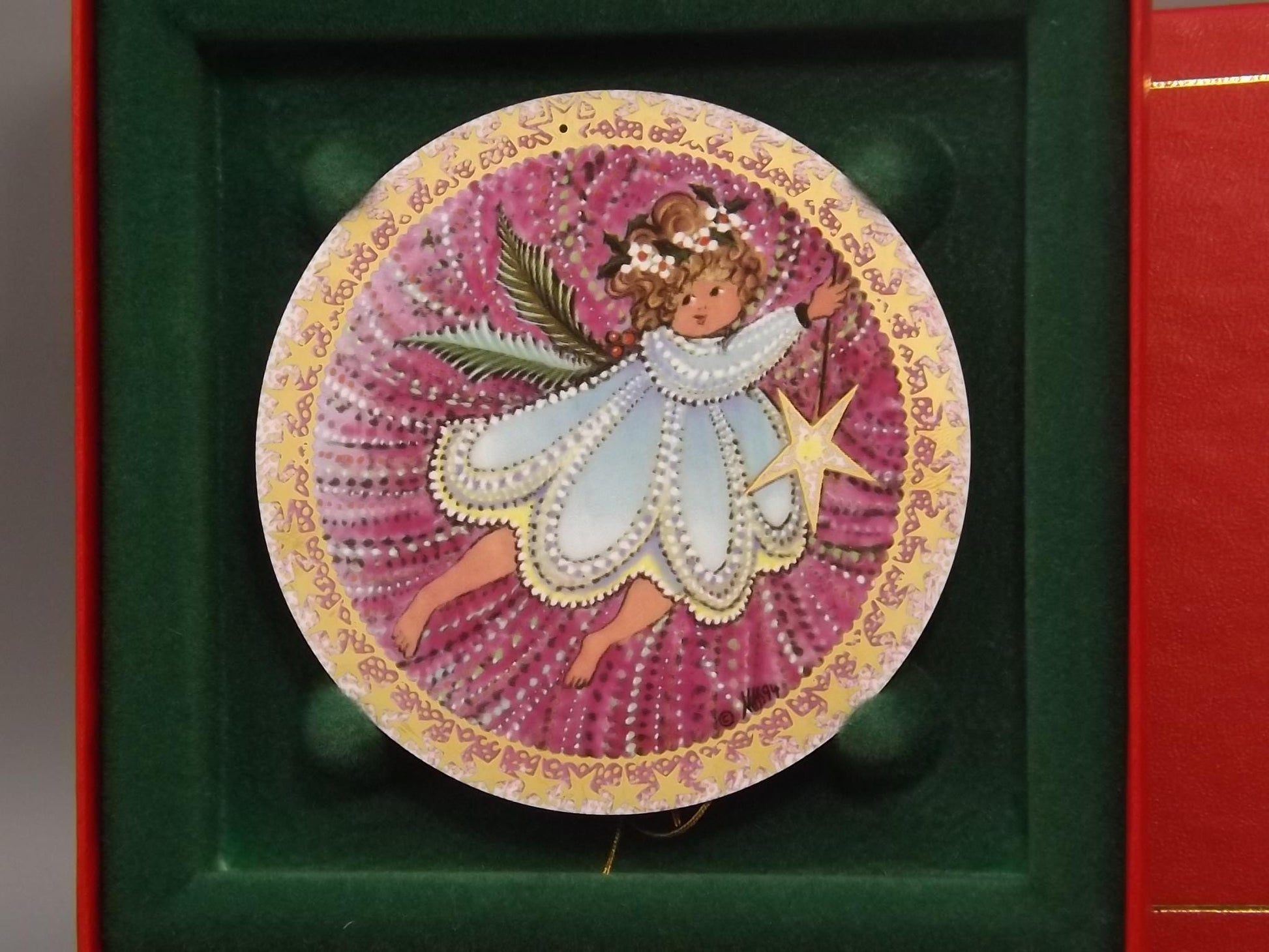 Vintage 1994 P Buckley Moss Porcelain Ornament "Angel Child" aka Angel 3.